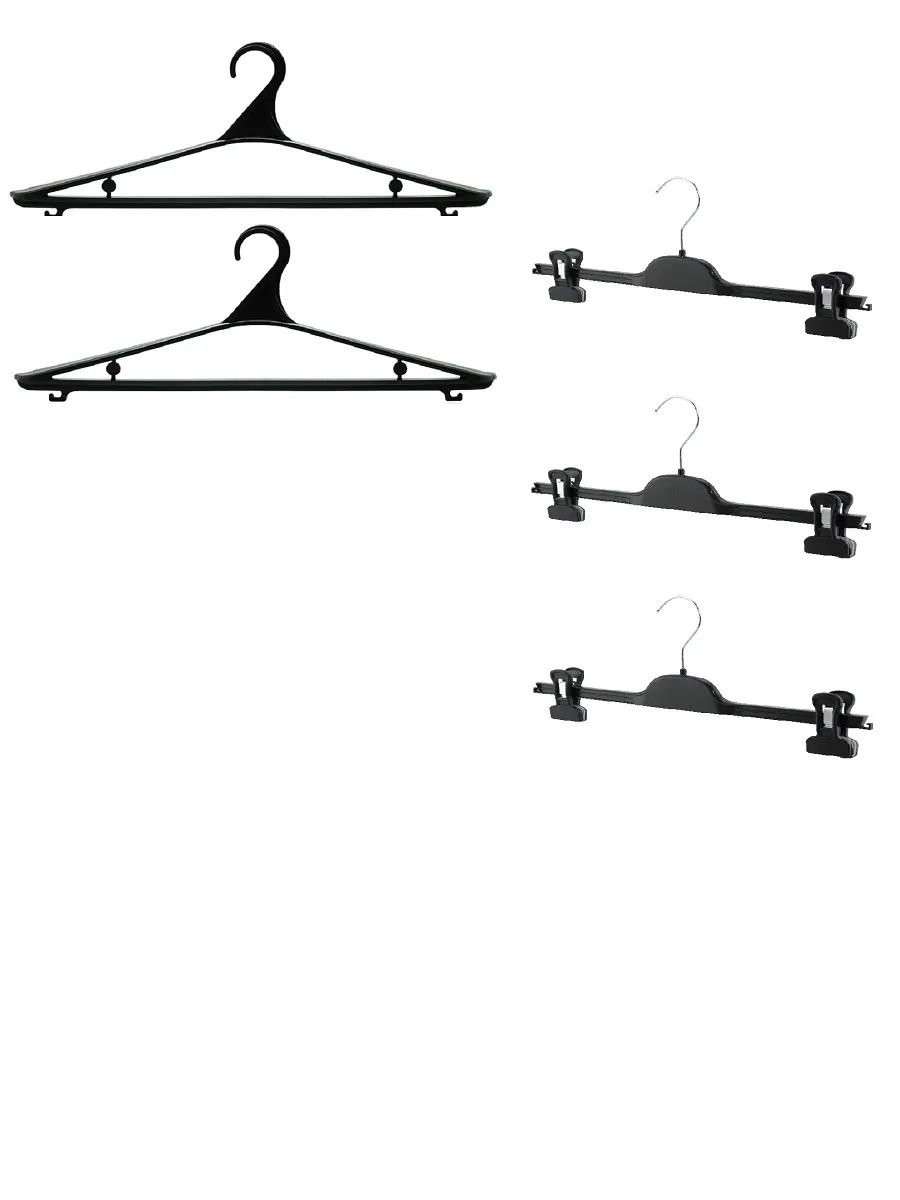 Набор вешалок Valexa ВБ-2 для верхней одежды, черная, 2шт + PV-36 брючная, черная, 3шт 600007517752 черный