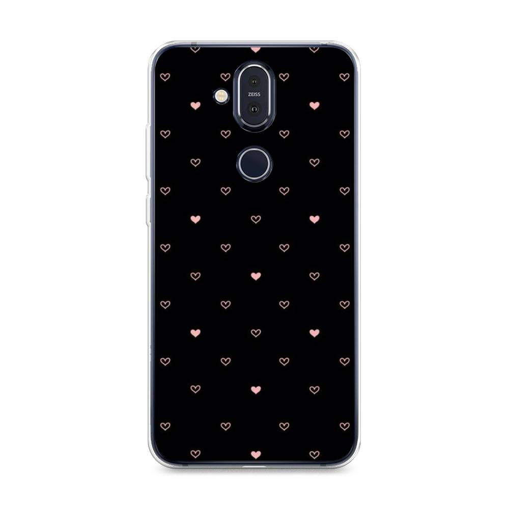 

Чехол Awog на Nokia 8.1 / Нокиа 8.1 "Черный фон и сердечки", Розовый;серый;черный, 122250-3