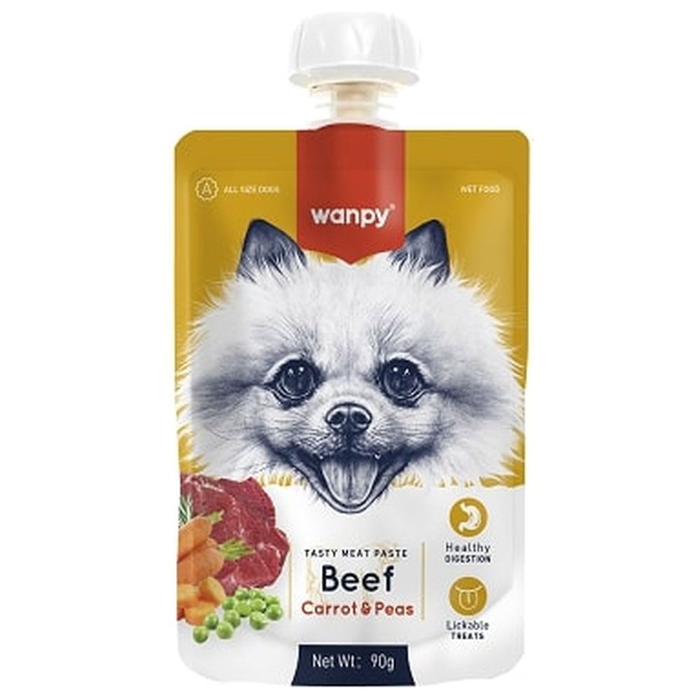 Лакомство Wanpy Dog Мясной мусс из говядины и моркови с горохом для собак 90 г