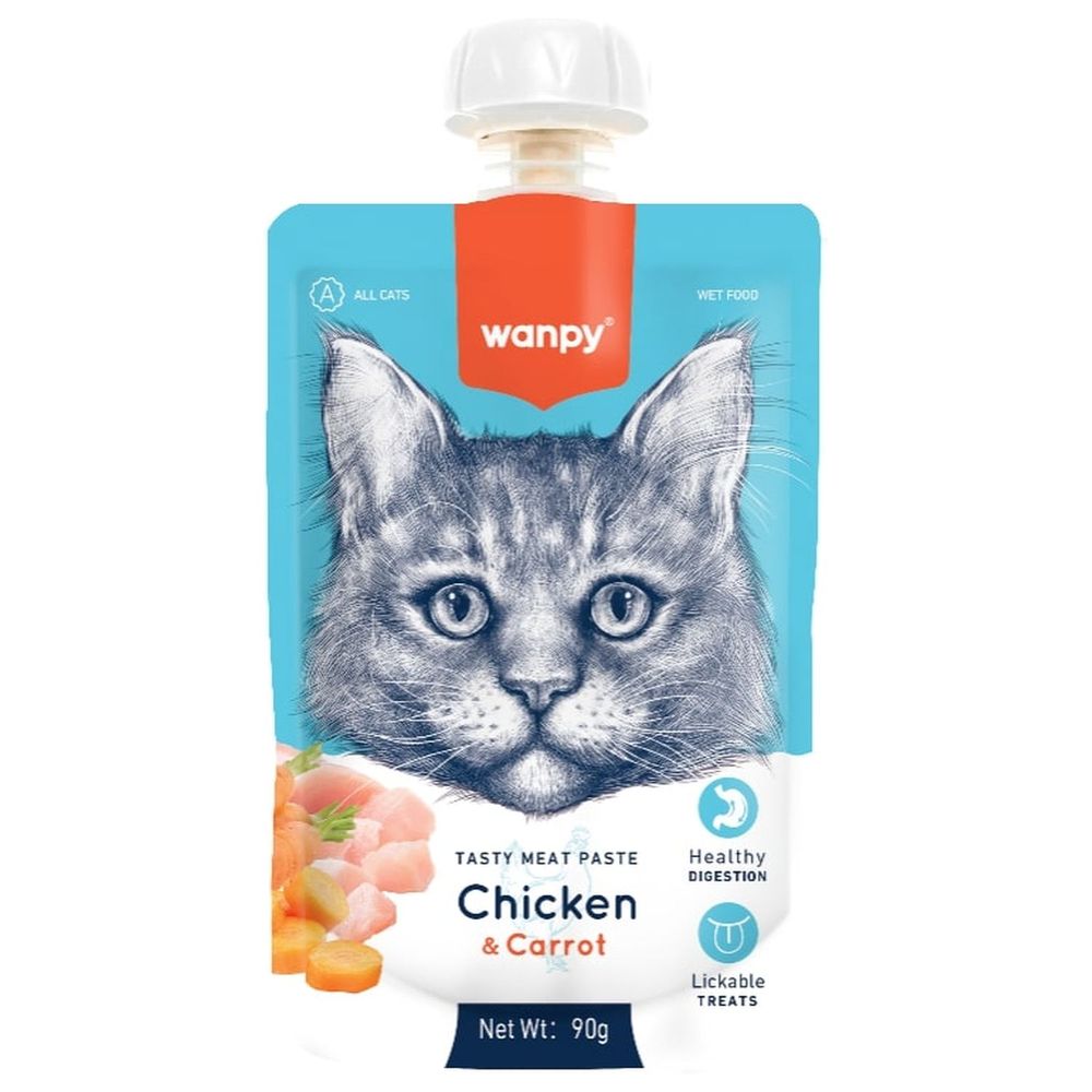 Лакомство Wanpy Cat Мясной мусс из курицы и моркови для кошек 90 г