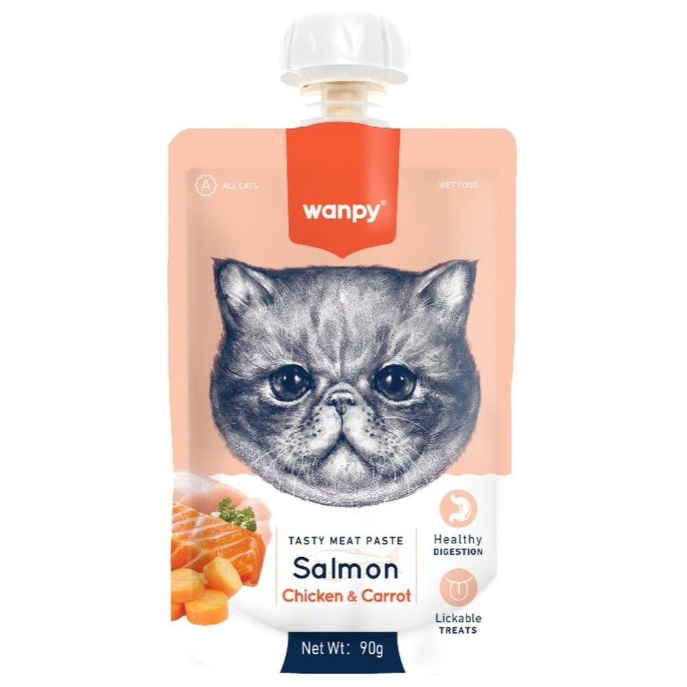 Лакомство Wanpy Cat Мясной мусс из лосося и курицы с морковью для кошек 90 г 178₽