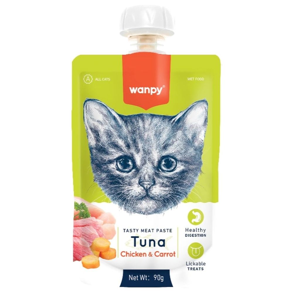 Лакомство Wanpy Cat Мясной мусс из тунца и курицы с морковью для кошек 90 г