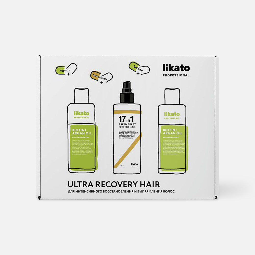 Набор для волос Likato Professional Ultra Recovery Hair шампунь, бальзам, спрей оттеночный бальзам для волос joanna ultra color тон нежно розовый блонд 100 г