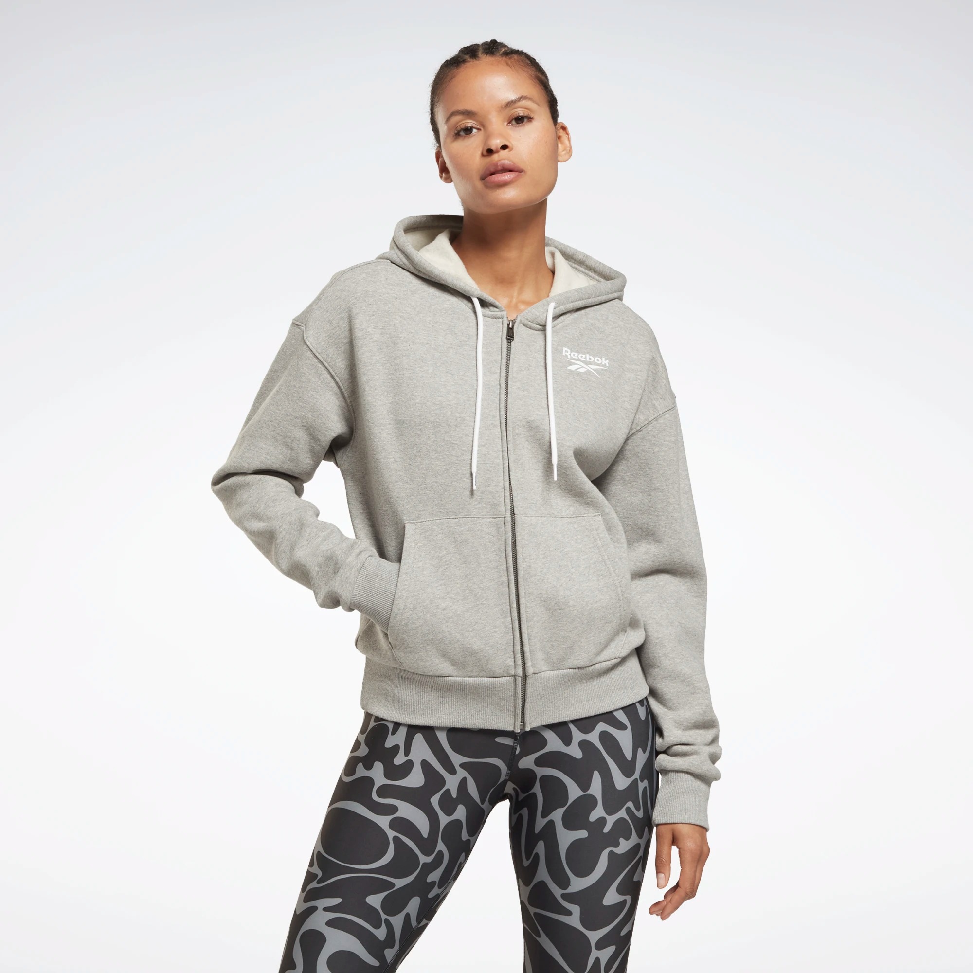 

Толстовка женская Reebok Identity Zip-Up Hoodie серая S, Серый, Identity Zip-Up Hoodie
