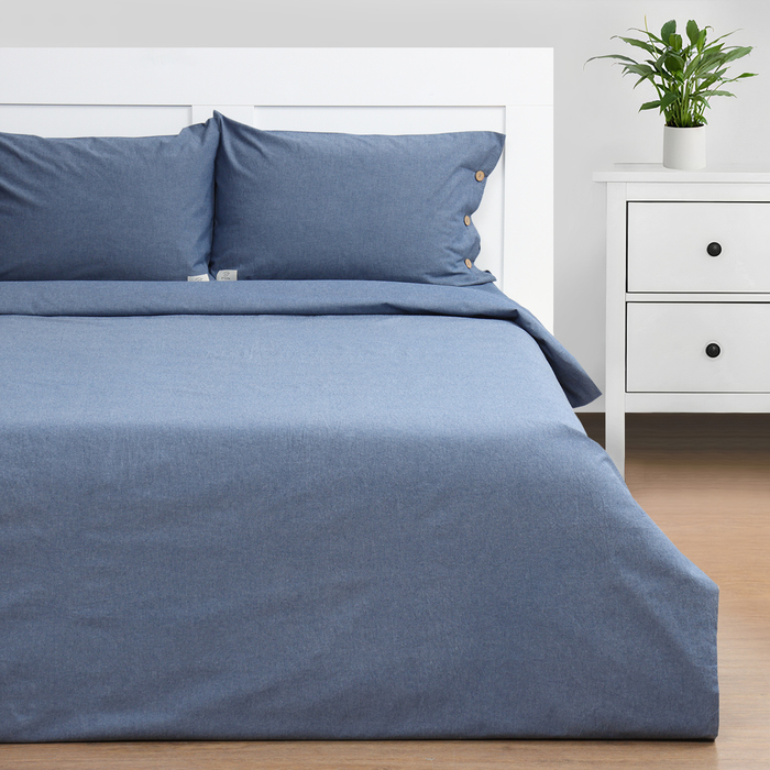 

Постельное бельё Этель Denim евро,200х220см,220х240см, 50х70-2шт,синий, жатый хлоп, Серая гавань