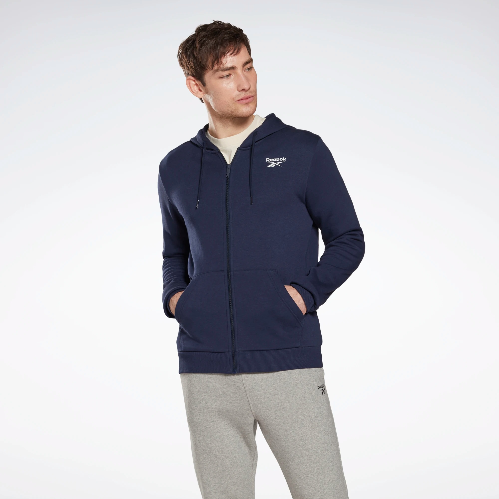 

Толстовка мужская Reebok Identity Fleece Zip-Up Hoodie синяя S, Синий, Identity Fleece Zip-Up Hoodie