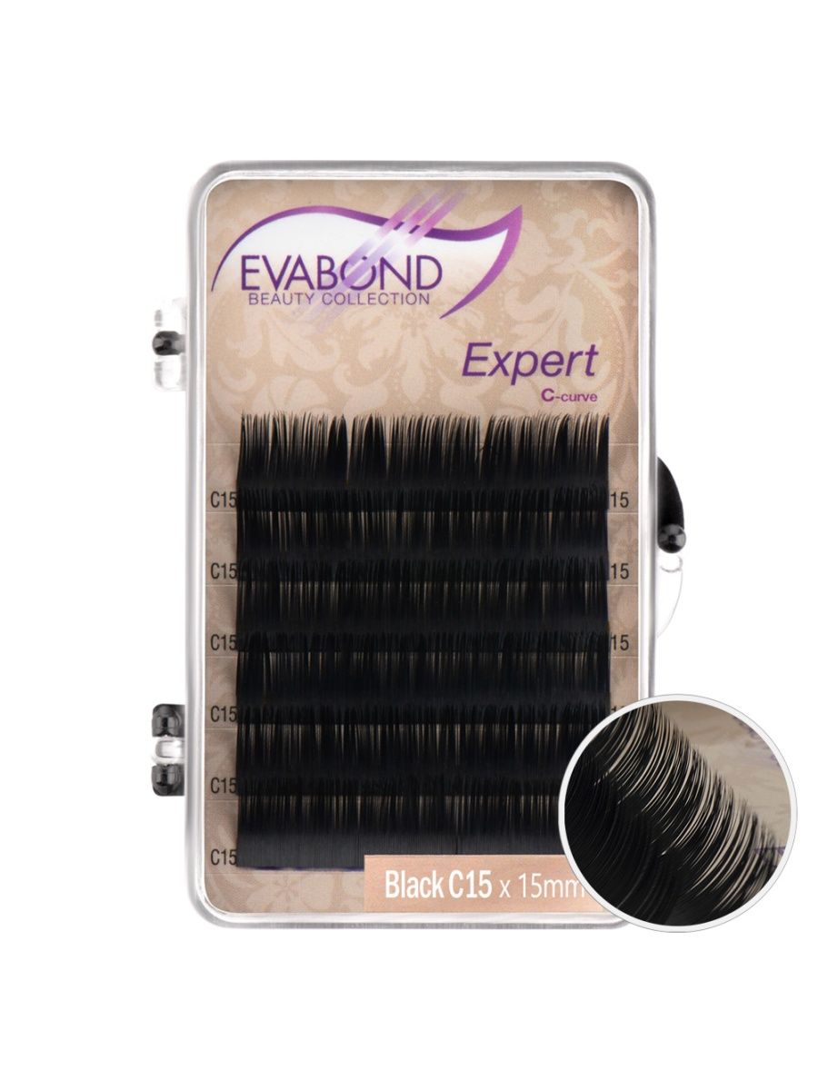 Ресницы EVABOND Expert черные 6 линий однолинейные Изгиб C 0.15 15мм