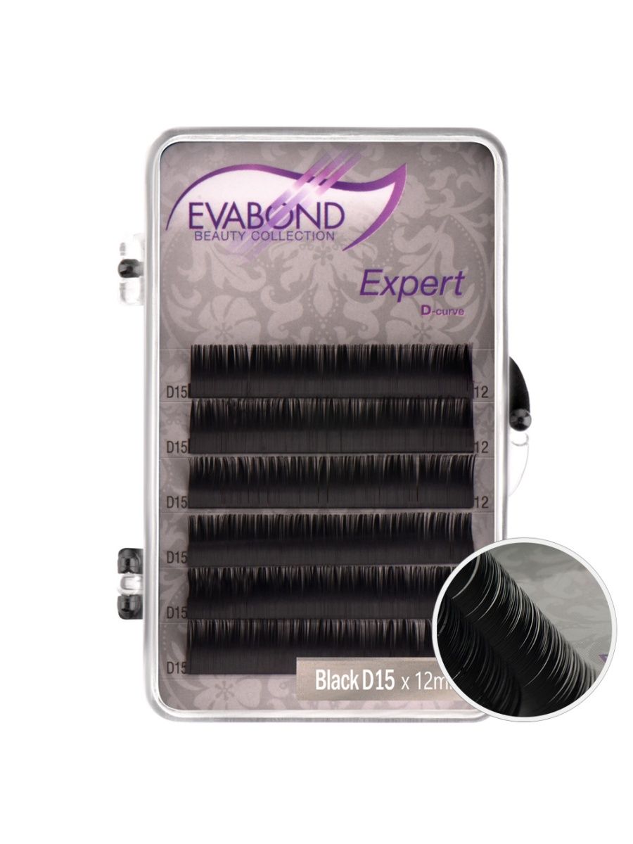 Ресницы EVABOND Expert черные 6 линий однолинейные Изгиб D 0.15 12мм ресницы накладные черные evabond 04 l027