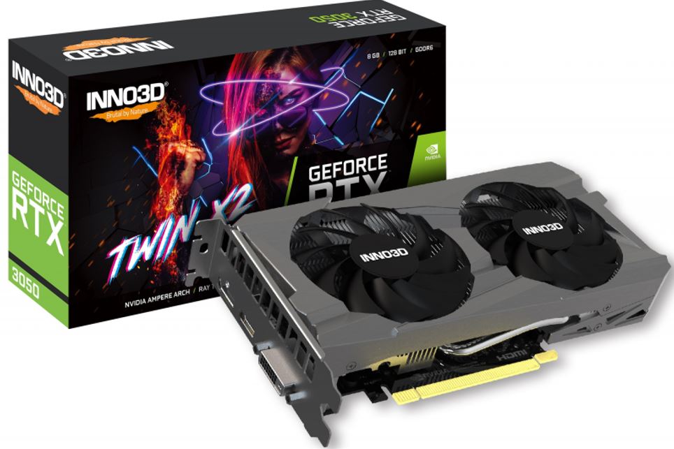 

Видеокарта Inno3D NVIDIA GeForce RTX 3050 TWIN X2 (N30502-08D6-1711VA41), Черный, GeForce RTX 3050 TWIN X2