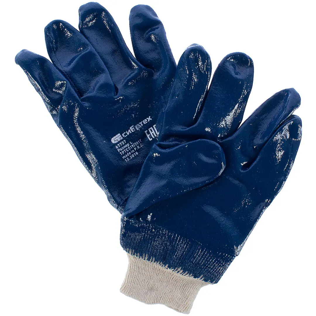 Перчатки хлопчатобумажные обливные Сибртех размер 9/L 67757 перчатки рабочие тканевые с нитриловым обливом