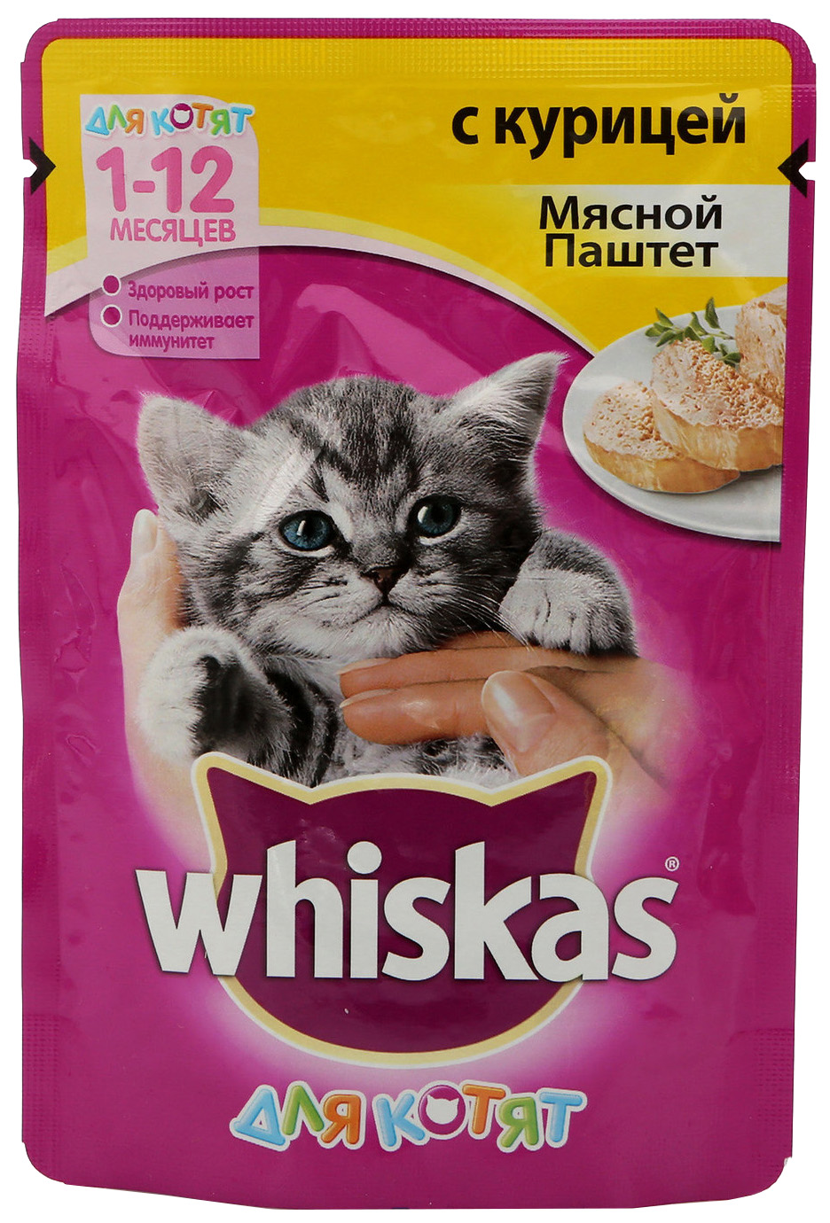 фото Влажный корм для котят whiskas паштет с курицей, 85г 24 шт