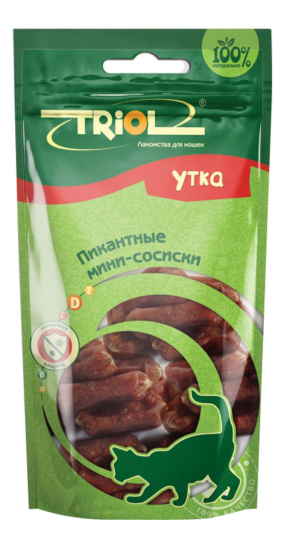 фото Лакомство для кошек triol пикантные мини-сосиски, утка, 50 г