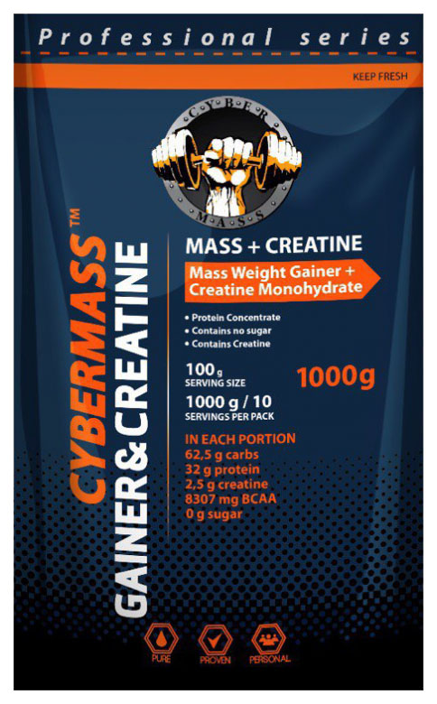 

Гейнер CyberMass Mass + Creatine, 1000 г, strawberry, Mass + Creatine