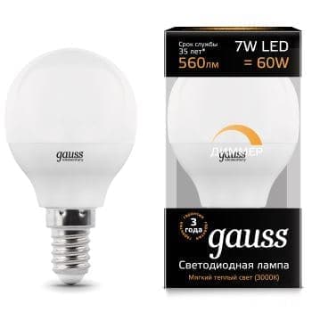

Комплект из 10 светодиодных ламп Gauss LED Globe Dimmable 7W E14 3000K 105101107-D