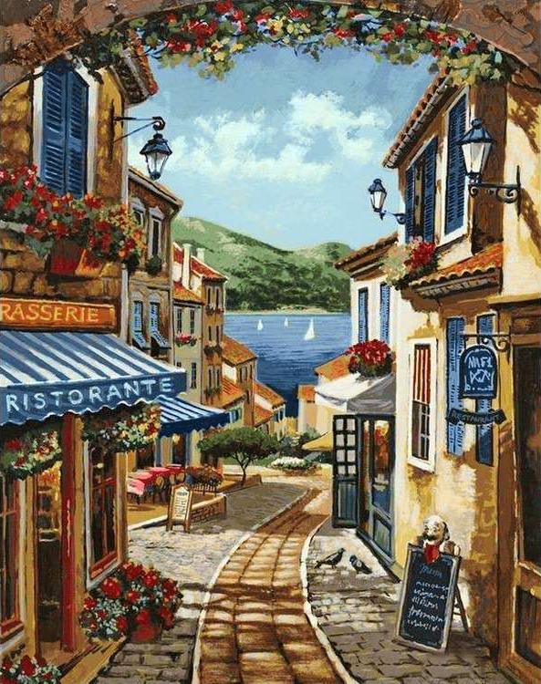 

Алмазная вышивка Гранни Курортная улочка, 38x48 см, Курортная улочка