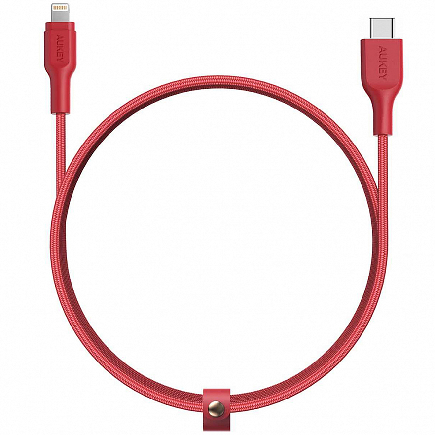 фото Кабель aukey braided nylon usb-c to lightning 2m red (cb-cl2)