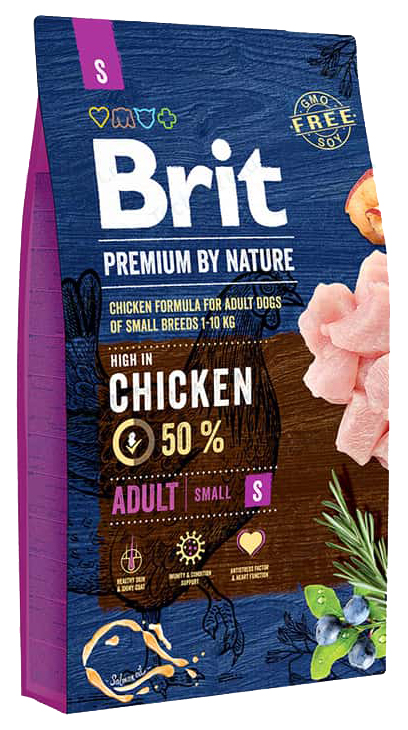 фото Сухой корм для собак brit premium by nature adult s, для мелких пород, курица, 8кг