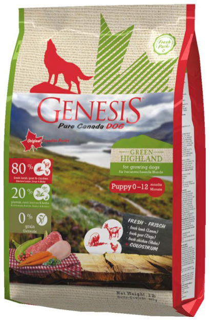 фото Сухой корм для собак genesis pure canada green highland puppy, курица, ягненок, 0.9кг