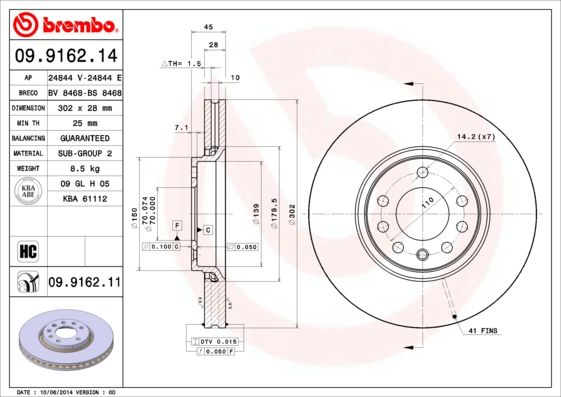 

Тормозной диск brembo 09.9162.11