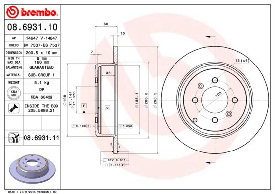 фото Тормозной диск brembo 08.6931.11