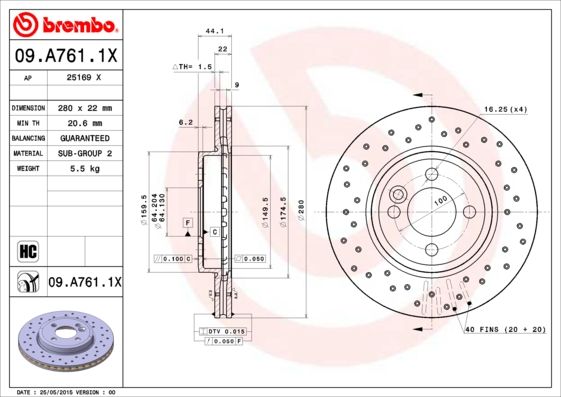 

Тормозной диск brembo 09.A761.1X