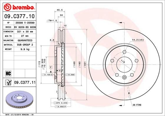 фото Тормозной диск brembo 09.c377.11