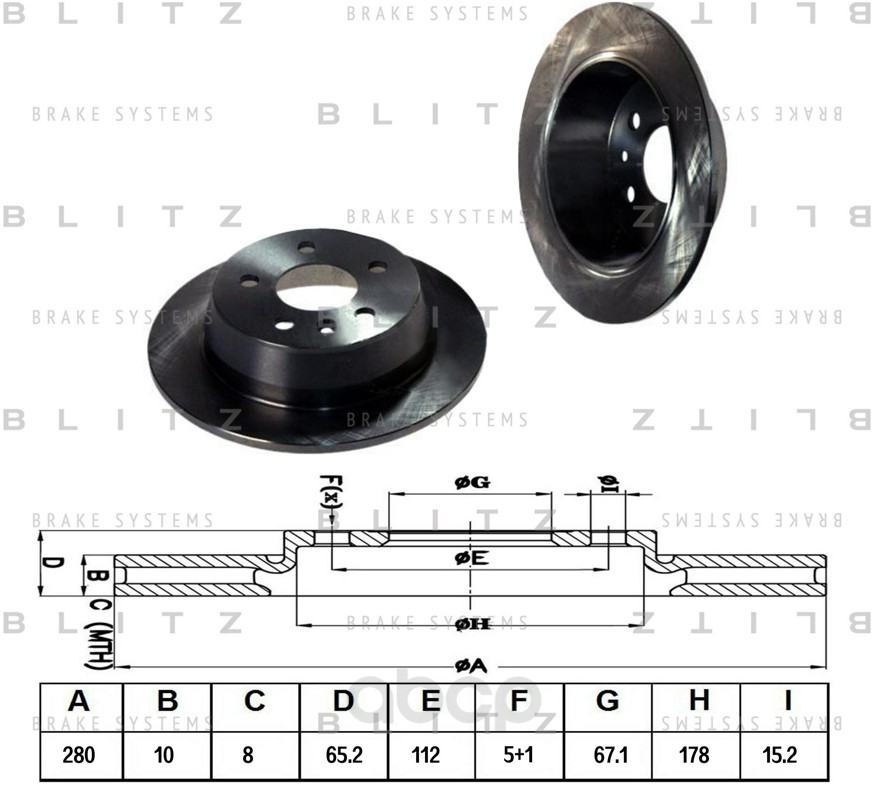 Тормозной диск BLITZ BS0365 задний