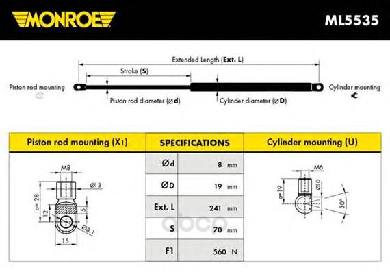 Амортизатор крышки багажника Monroe 5412096346057