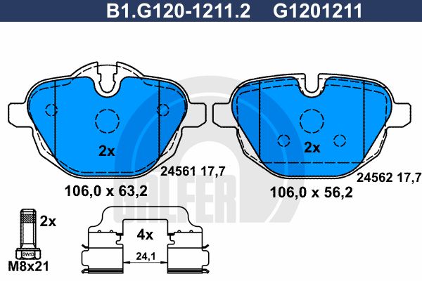 

Комплект тормозных дисковых колодок GALFER B1.G120-1211.2