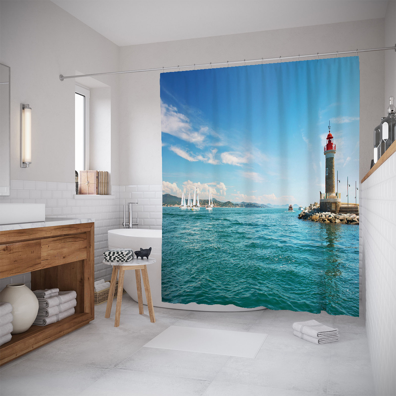 

Штора для ванной JoyArty «Морской маяк» 180x200, Синий