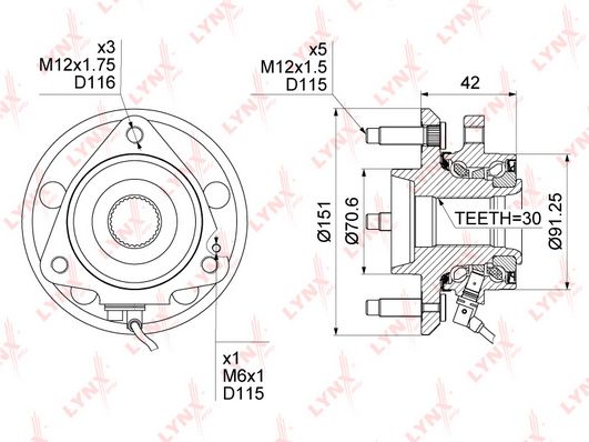 

Комплект подшипника ступицы колеса LYNXauto WH-1070