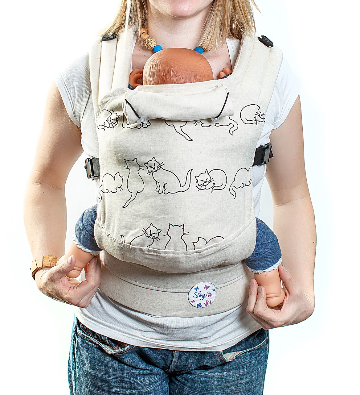 фото Эргономичный рюкзак slingme натурель эко серия лен