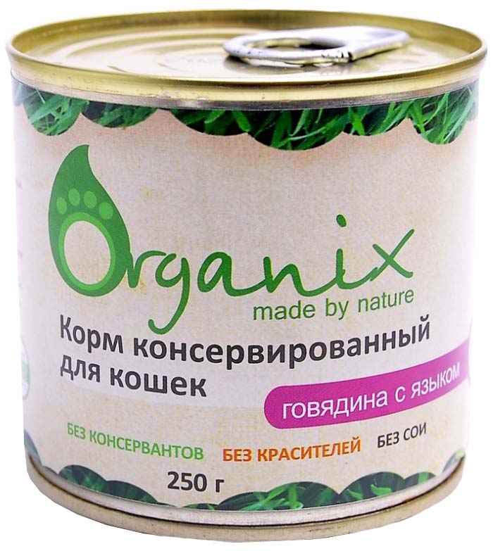 Консервы для кошек Organix, с говядиной и языком, 250г