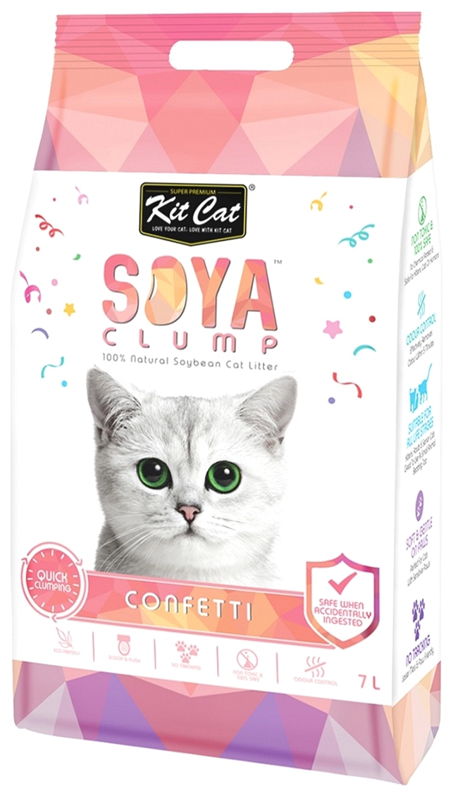 Комкующийся наполнитель для кошек Kit Cat SoyaClump Soybean Litter соевый, клубника, 7 л