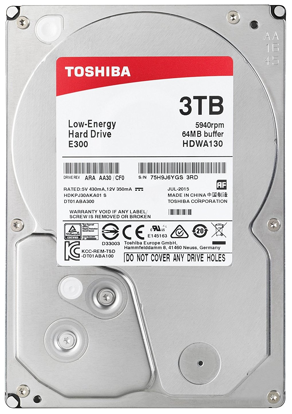 

Жесткий диск Toshiba E300 3ТБ (HDWA130UZSVA), E300