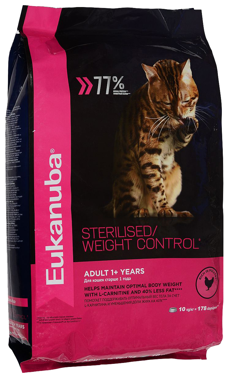 фото Сухой корм для кошек eukanuba sterilised/weight control, курица, 10кг