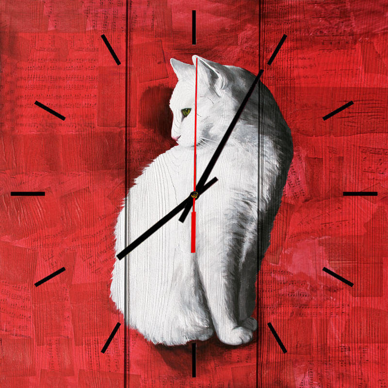фото Настенные часы белая кошка 30 х 30 см дом корлеоне