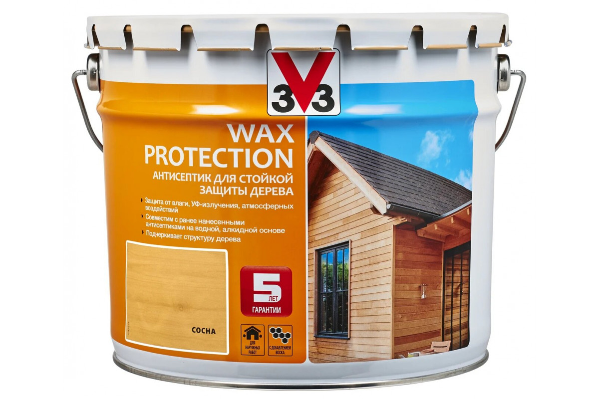 фото Пропитка для дерева v33 wax protection 9 л сосна