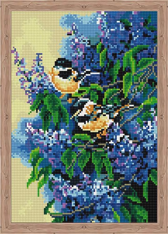 

Алмазная вышивка Цветной Птички в сирени, 30x40 см, Птички в сирени