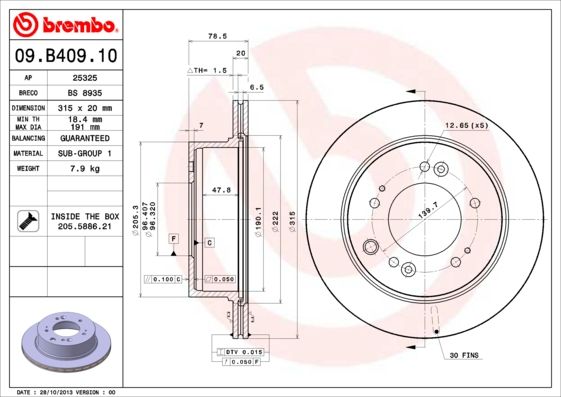 фото Тормозной диск brembo 09.b409.10