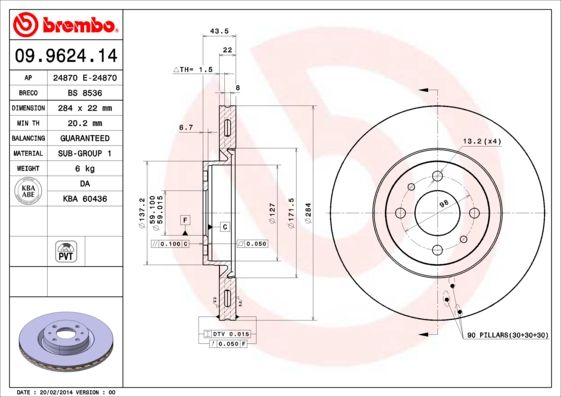 фото Тормозной диск brembo 09.9624.14