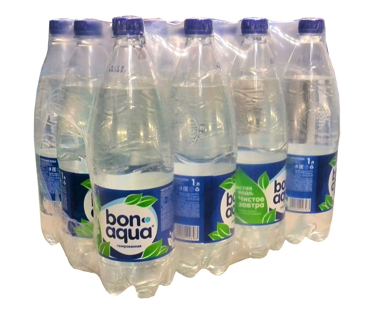 Вода Bonaqua чистая питьевая газированная 1 л 12 штук в упаковке