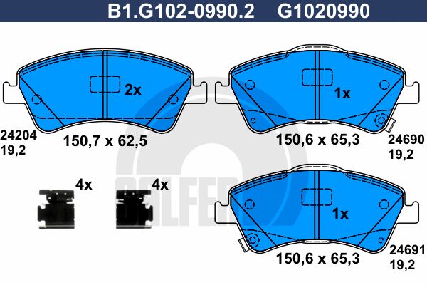 

Комплект тормозных дисковых колодок GALFER B1.G102-0990.2