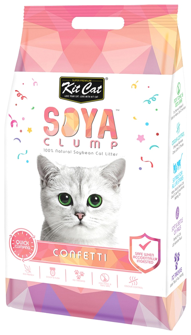 фото Комкующийся наполнитель туалета для кошек kit cat soyaclump soybean litter confetti, 14 л