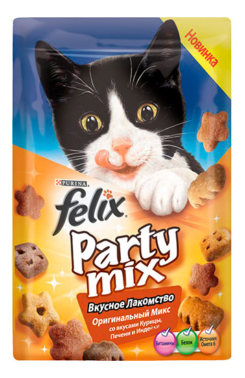 

Лакомство для кошек FELIX Party mix Оригинал Микс, Курица, Печень, Индейка, 20г, Party mix Оригинал Микс