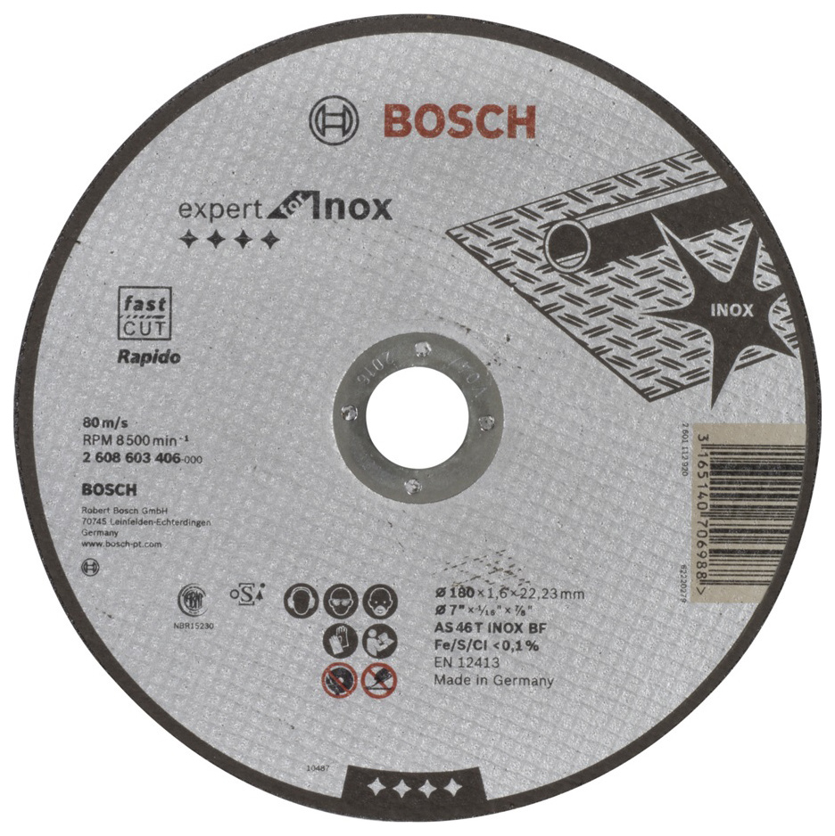 Диск отрезной абразивный Bosch INOX 180x1,6 мм , прям 2608603406 отрезной диск bosch