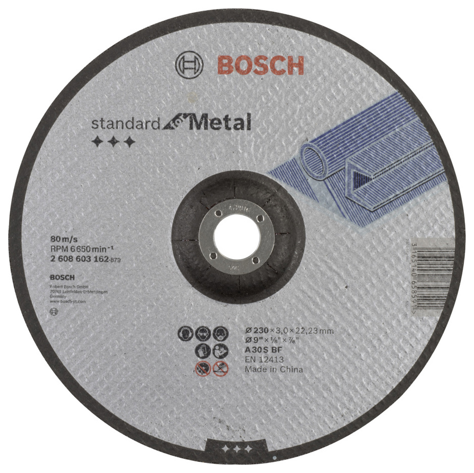 Диск отрезной абразивный Bosch Standard по мет, 230x3 вогн 2608603162