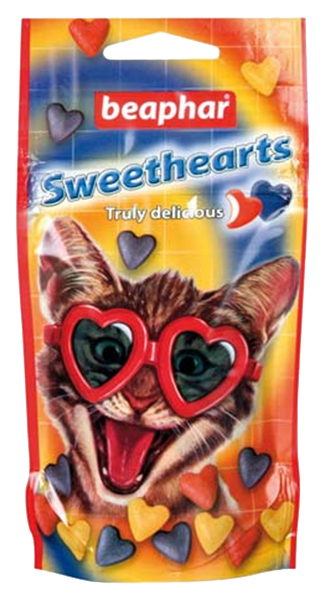 Лакомство для кошек Beaphar Sweet Hearts разноцветные сердечки, морепродукты, 150 шт, 60 г