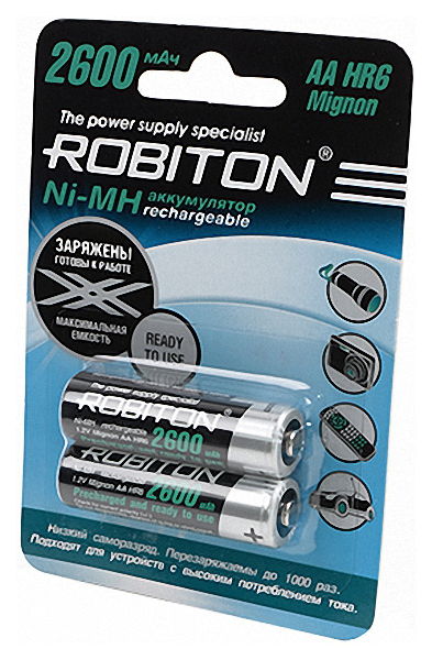 Аккумуляторная батарея Robiton RTU2600MHAA-2 2 шт аккумуляторная батарея аргут а 41 li ion 2600 mah