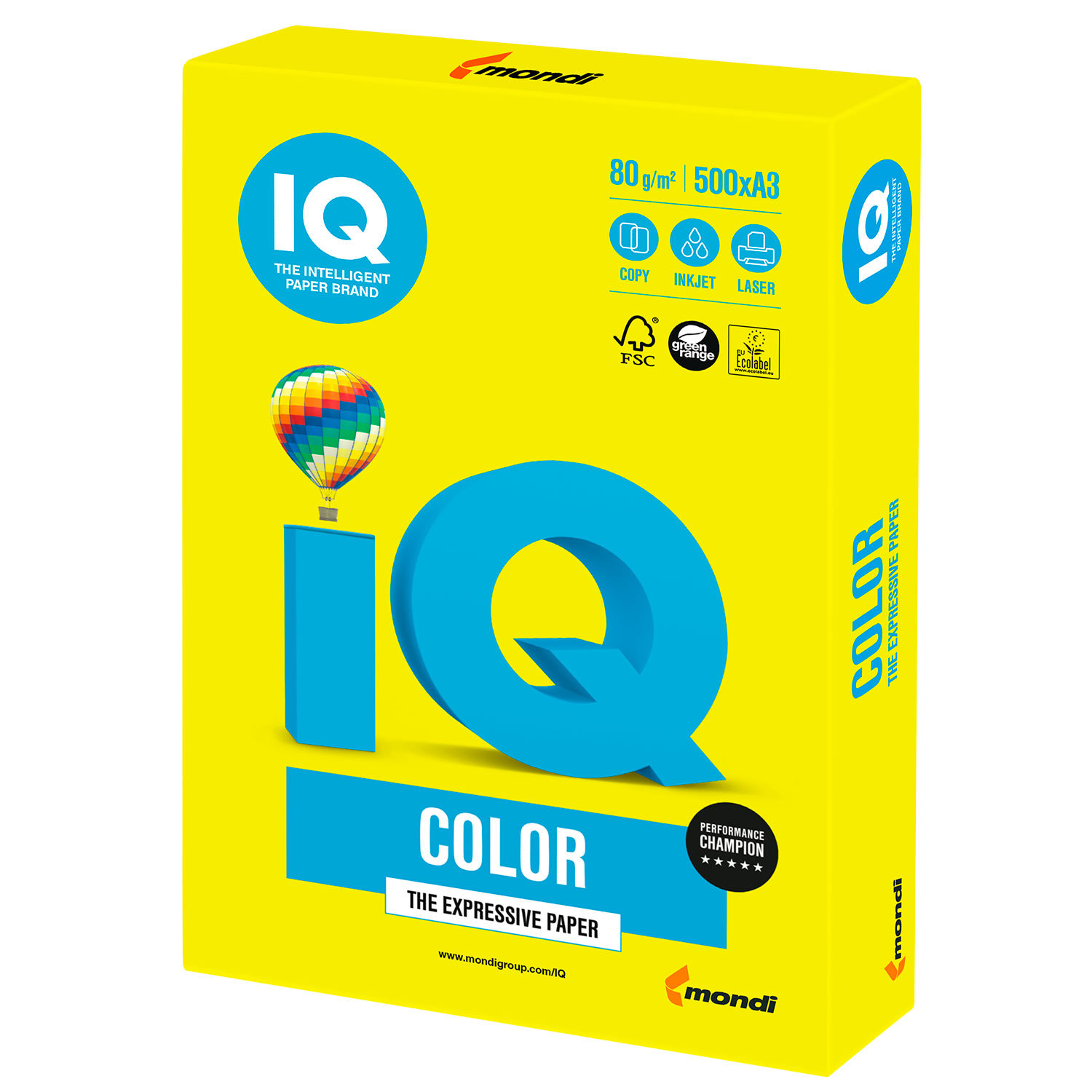 

Бумага цветная Mondi NEOGB IQ Color, А3, 80 г/м2, желтый неон, 500 листов